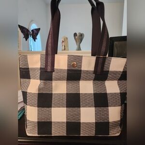 Coach Dark Navy Buffalo Plaid Canvas Tote